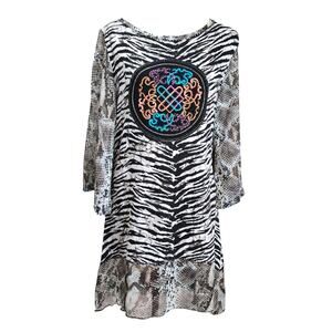 ⭐️Faith Zebra Animal Print Embroidered Ruffled Tunic Top/ Dress Sz S